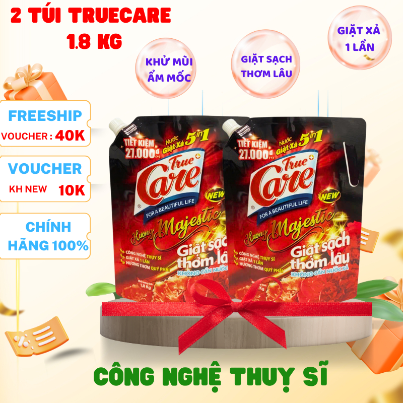 Combo 2 túi nước giặt xả 1.8KG (3Kg6)  True Care, Mr Care. 5in1hương Majestic đỏ.