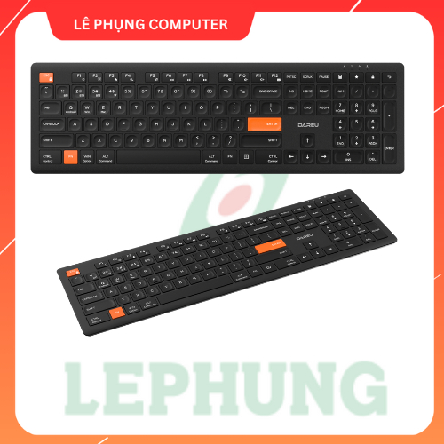 Bàn phím không dây DAREU LK150D Black Orange / Pin sạc 350mAh (Dual Mode 2.4G + Bluetooth + Dây)- Bả