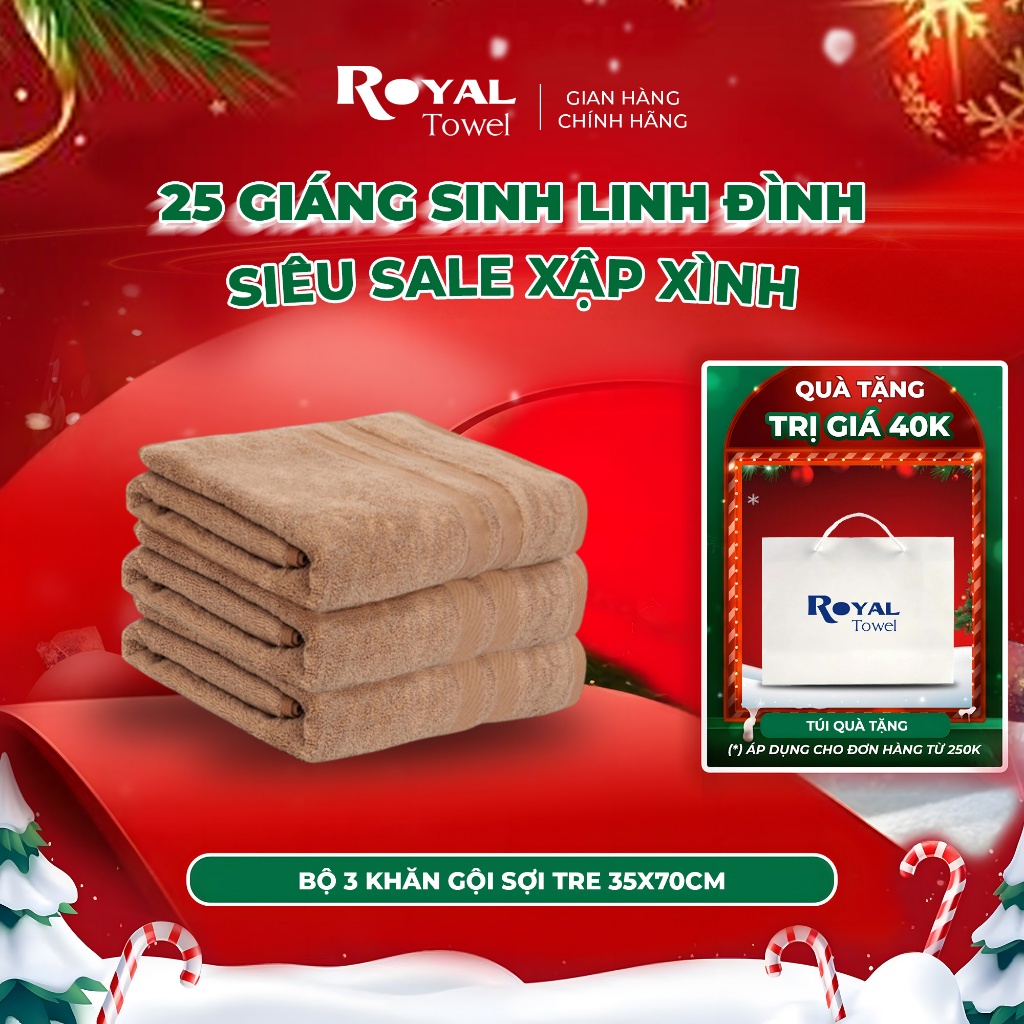 Bộ 3 Khăn Gội 35x70cm Royal Towel Chất Sợi Tre Siêu Mềm Mịn, Thấm Hút Tốt