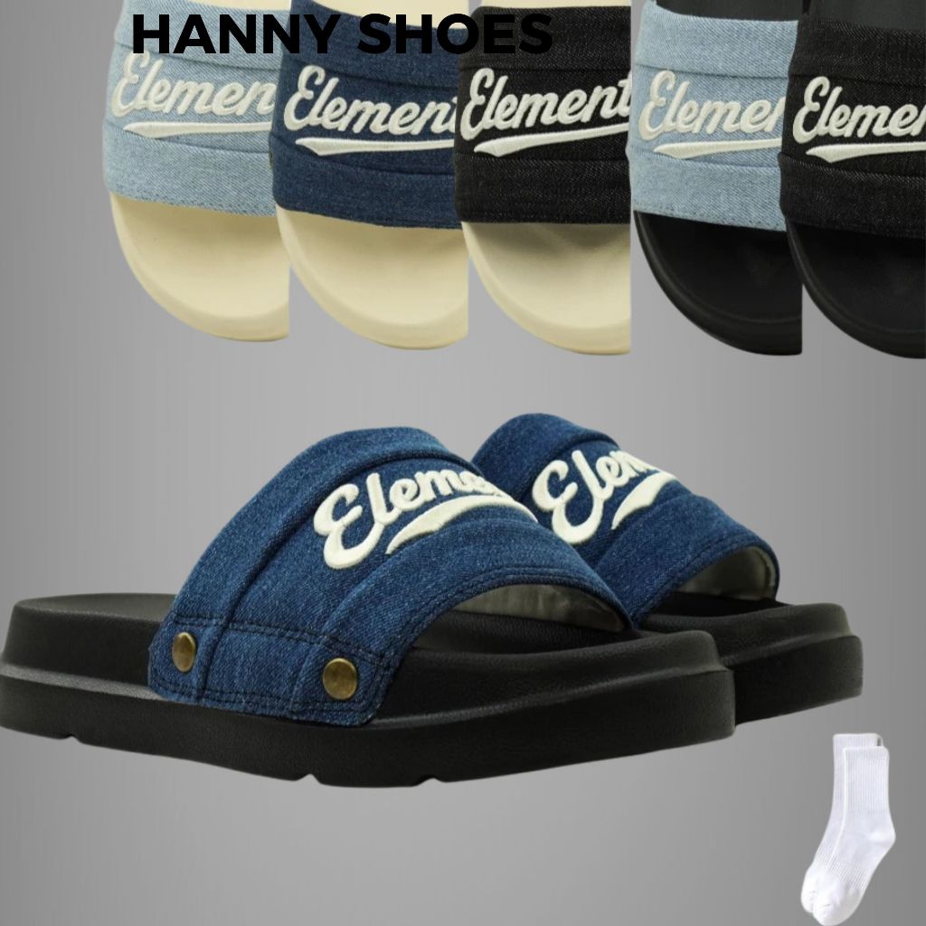 [ĐÍNH TÁN E18] Dép Elements vải jean đế bằng nam nữ (Slipper) Dép ELements Iconic Denim Unisex chữ t