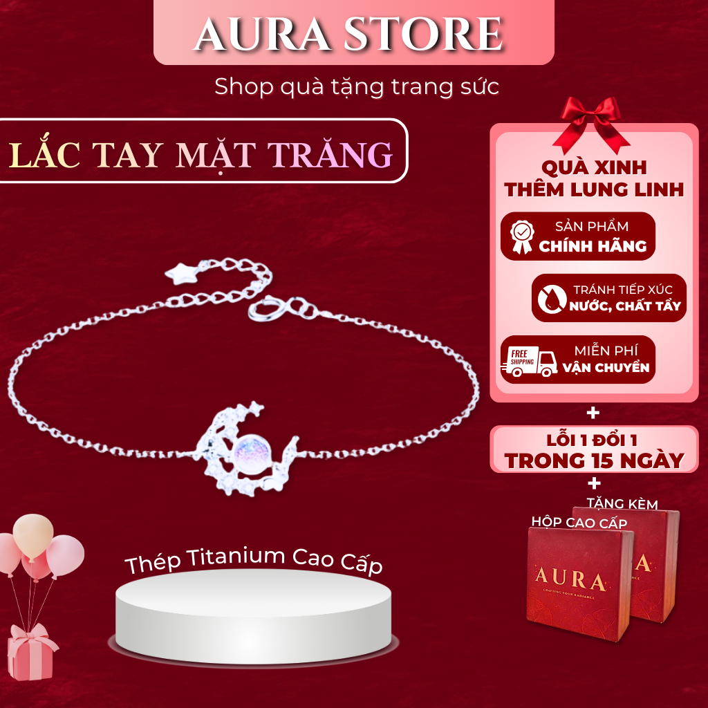 Lắc Tay Mặt Trăng AURA STORE Titan Cao Cấp – Trang Sức Nữ, Quà Tặng Bạn Gái Kèm Hộp Sang Trọng | AR5