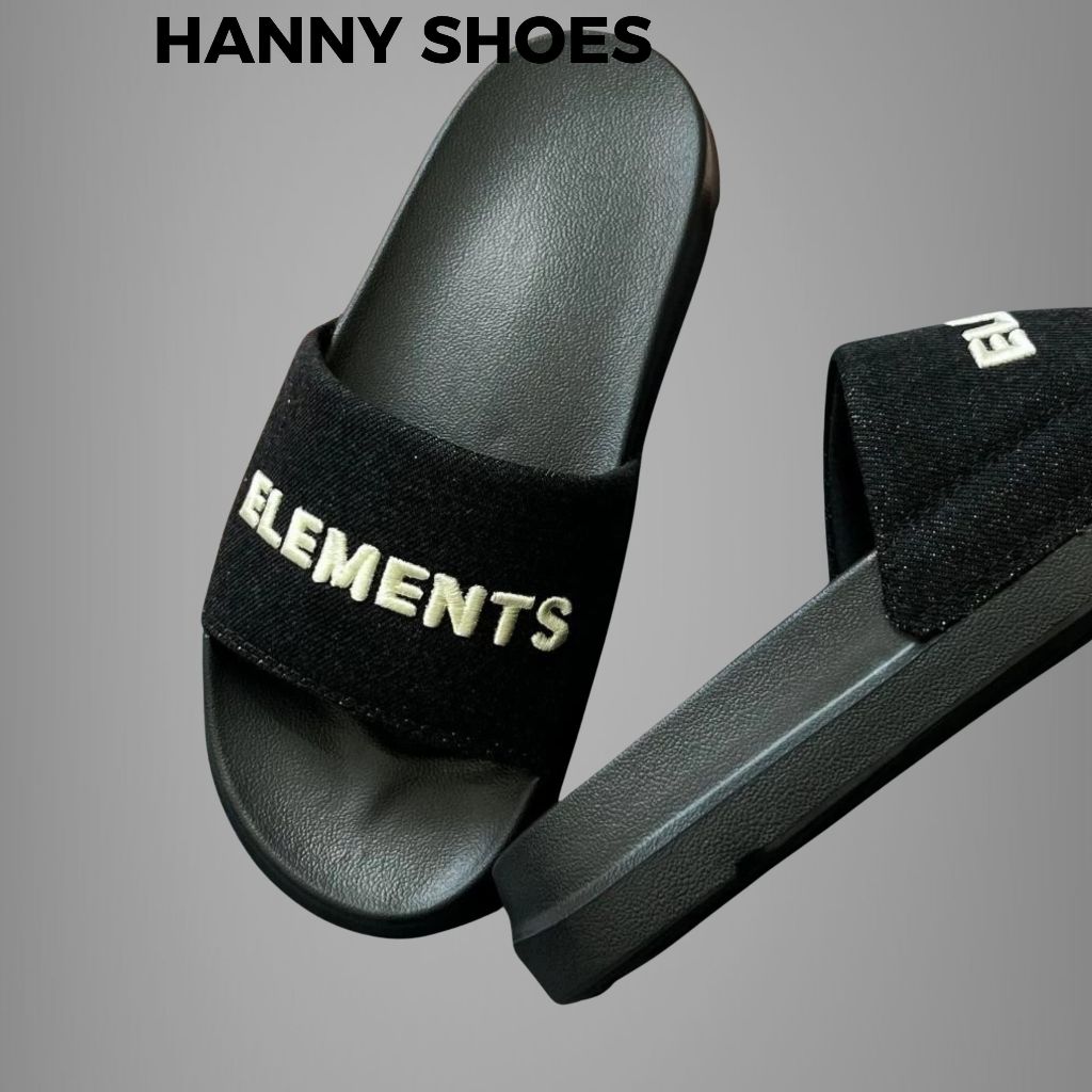 E07 - Dép ELM Classic Denim unisex chữ thêu - ( Slipper ) Dép ELM vải jean đế bằng nam nữ - Element