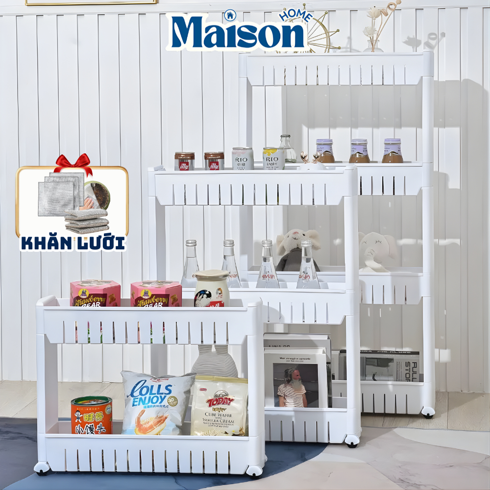 Kệ Khe Hẹp 3–4 Tầng Có Bánh Xe MAISON Kệ Đựng Đồ Đa Năng Tận Dụng Khe Góc Nhỏ Nhà Bếp – Phòng Tắm, Tiết Kiệm Không Gian