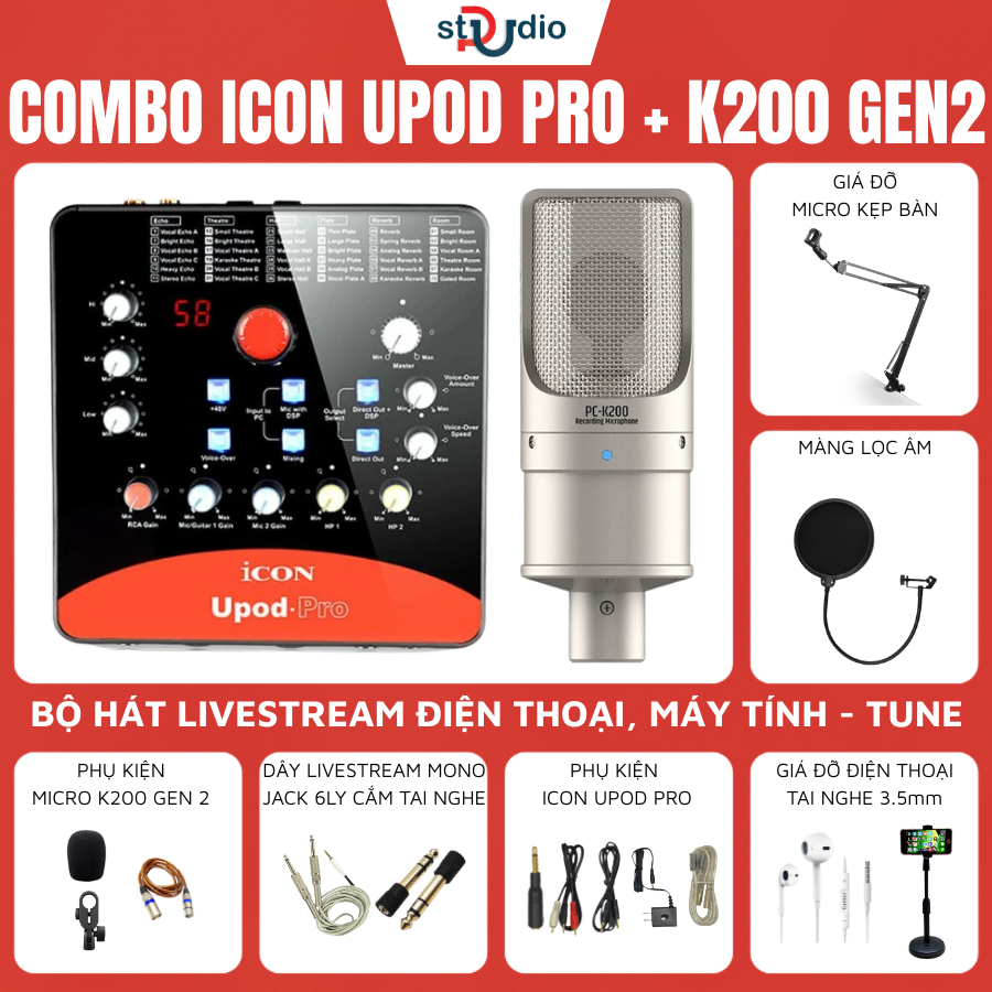 Bộ Hát Livestream Icon Upod Pro & Micro Takstar PC-K200 (Gen 2) - Chính Hãng, 72 Hiệu Ứng