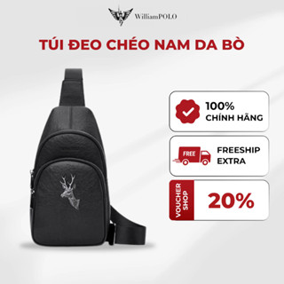  Túi đeo chéo nam da bò chính hãng Williampolo túi nam cao cấp họa tiết sang trọng - POLO203078 