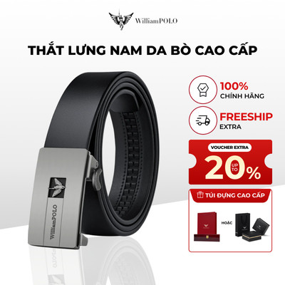 Thắt lưng nam da WILLIAMPOLO chính hãng mặt nhám cao cấp logo nổi sang trọng kèm hộp và túi