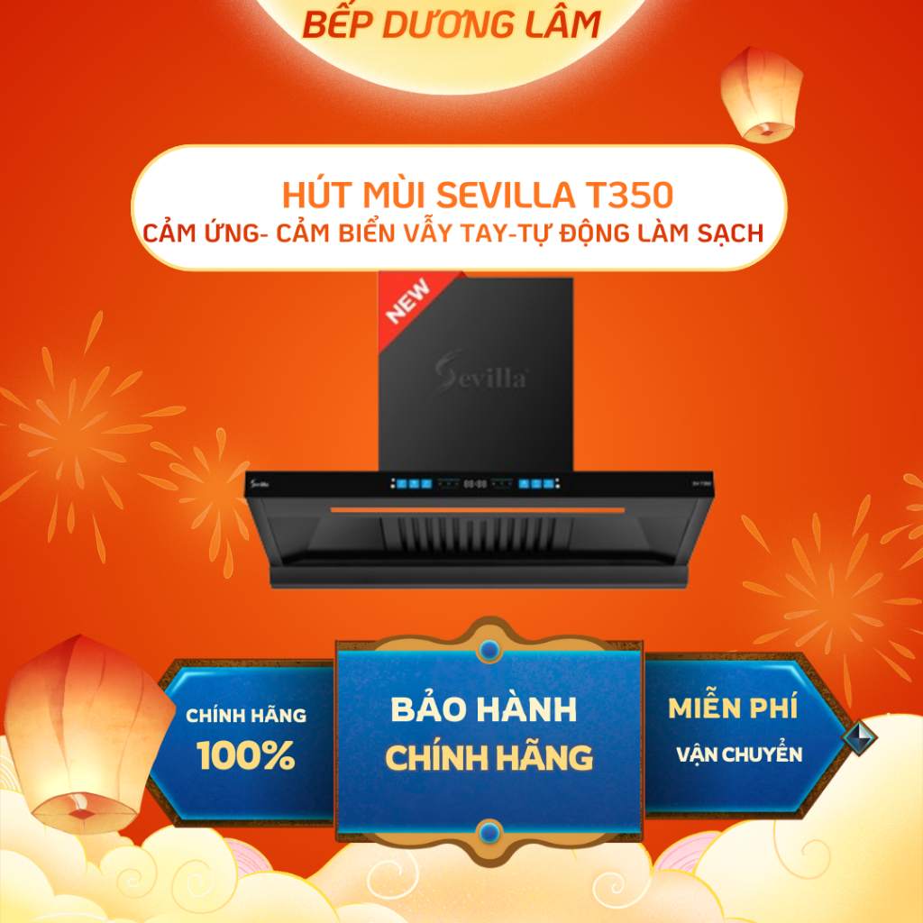 Hút mùi Sevilla SV T350 | Tự động làm sạch | Cảm ứng,cảm biến vẫy tay | BH 3 năm