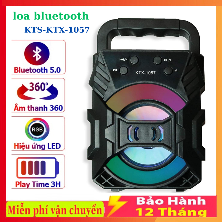 Loa Bluetooth mini xách tay KTS-1057 nhỏ gọn âm thanh siêu hay đèn led nhấp nháy Hỗ trợ cắm thẻ nhớ, USB