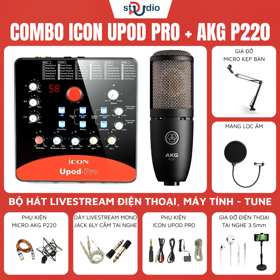 Bộ livestream Icon Upod Pro - Micro thu âm AKG P220