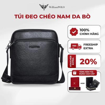 Túi đeo chéo nam da cao cấp WILLIAMPOLO chính hãng thiết kế đơn giản ngăn kéo tiện lợi POLO213121