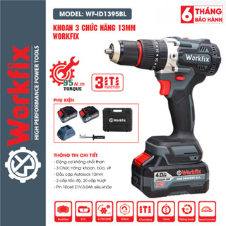  Máy Khoan 3 Chức Năng WORKFIX WF-ID1395BL Lực Siết 95Nm Đầu 13mm Autolock - Chân pin phổ thông 