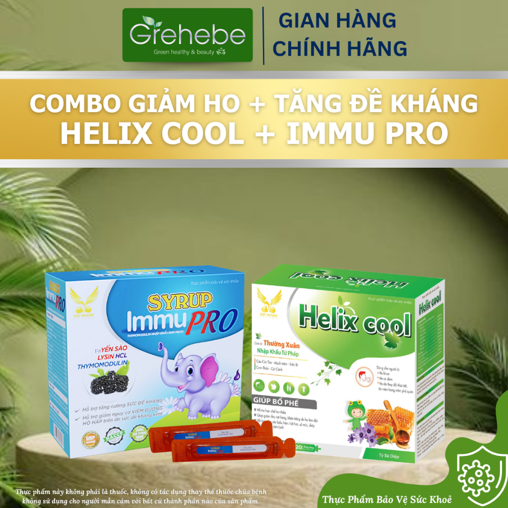 COMBO giảm ho + tăng đề kháng HELIX COOL (20 ống x 10ml) & SYRUP IMMU PRO (20 ốngx 10ml)
