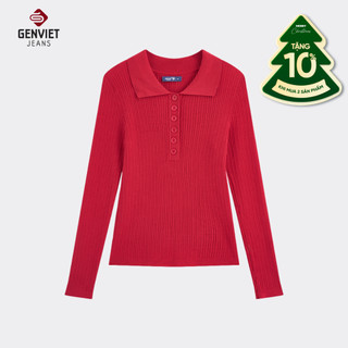  Áo Len Dài Tay Nữ Có Cổ GENVIET JEANS Dáng Ôm Vừa Màu Basic TT1218I09066 