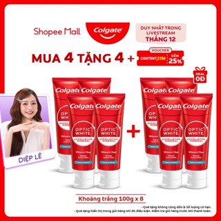   Diệp Lê x Colgate  Bộ 4 Kem Đánh Răng Colgate trắng răng Optic White tinh thể khoáng trắng 100g 