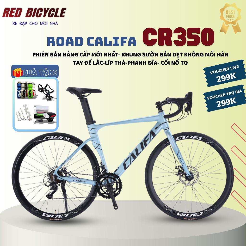 Xe Đạp Đua Tay Cong CALIFA CR350 Màu Xanh Tay Đề Lắc- Xe Road Bike, Khung Nhôm Phanh Đĩa Đề T-WOO 16