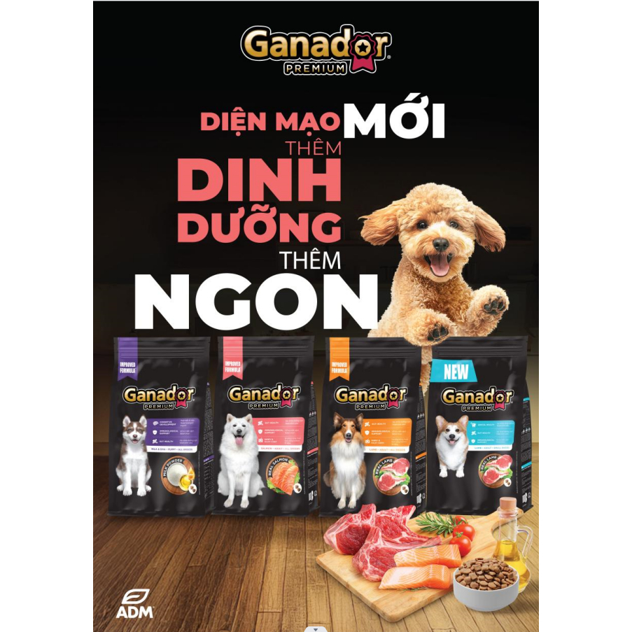 (3KG TẶNG PATE) Hạt Ganador Cho Chó Gà Nướng, DHA, Trứng Sữa, Cá Hồi, Cừu, Bò Nướng 3kg