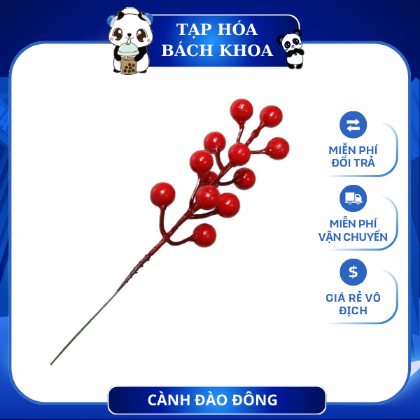 SET 5 CÀNH ĐÀO ĐÔNG trang trí giỏ quà, chùm quả đỏ trang trí tháp oản