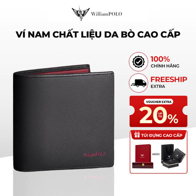 Ví nam chất liệu da cao cấp WILLIAMPOLO chính hãng bóp da mặt nhám sang trọng kèm hộp quà POLO231653