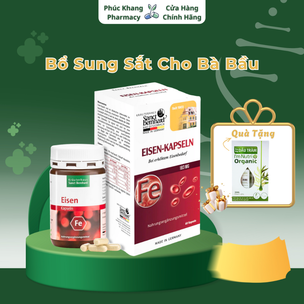 Viên Sắt Cho Bà Bầu Sanct Bernhard Eisen Kapseln Hỗ Trợ Cải Thiện Tình Trạng Thiếu Máu - 60 Viên