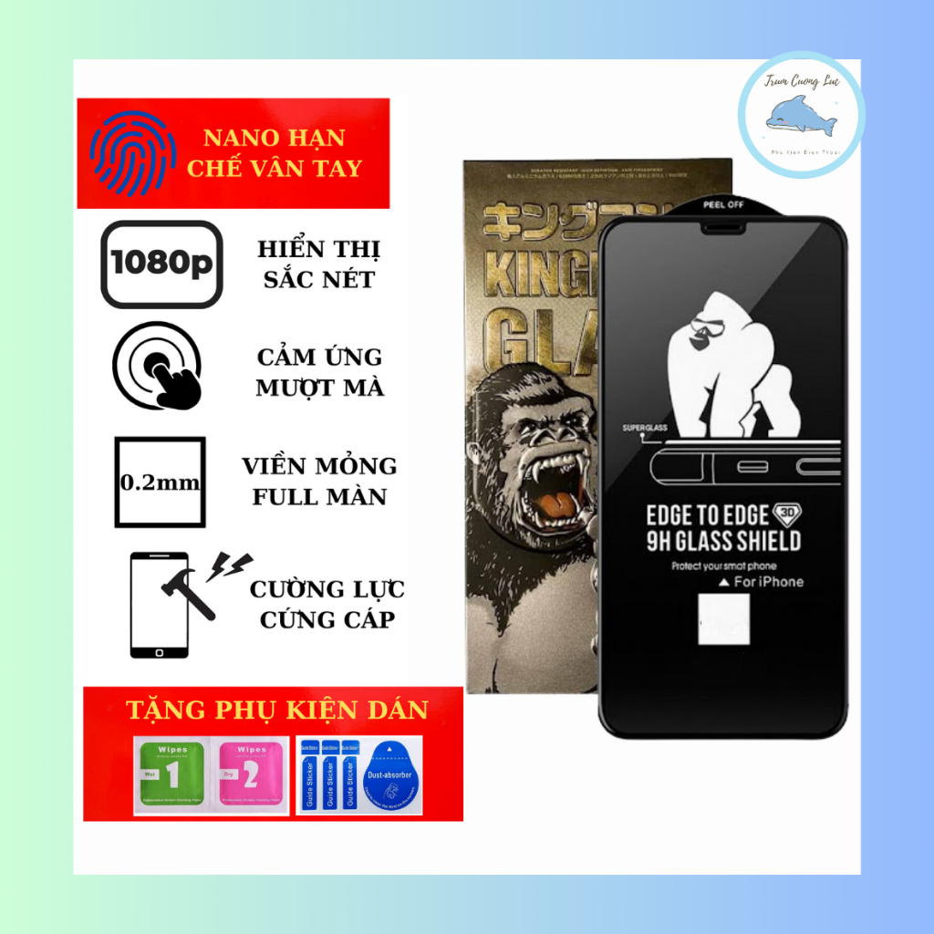 Kính Cường Lực Iphone KingKong Full Màn - Dùng Cho Máy  x/ xs/ 11/ 12/ 13/ 14 / 15/ pro/ promax/16/17 promax