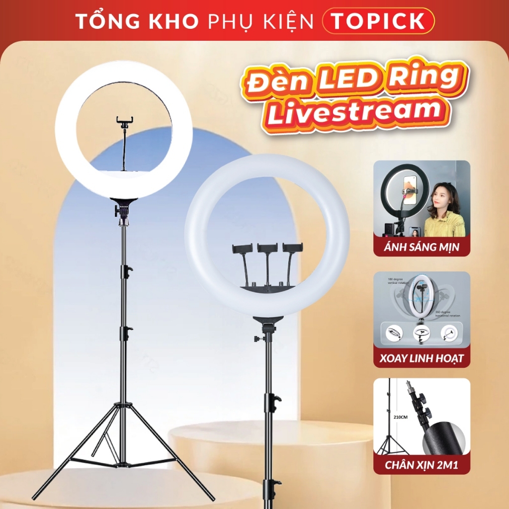 Đèn Livestream Size 26 33 36 45cm Hỗ Trợ Chụp Ảnh Make Up Trang Điểm Quay Tiktok, Bán Hàng