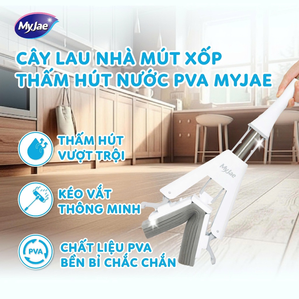 COMBO 2 Cây Lau Nhà Mút Xốp Thấm Hút Nước PVA MyJae