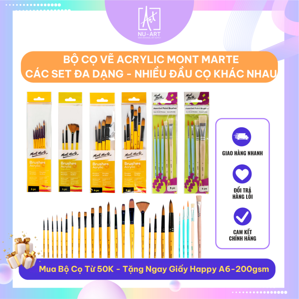 Bộ Cọ Vẽ Màu Acrylic Gallery Mont Marte | Nhiều Size – Chất Lượng Cao