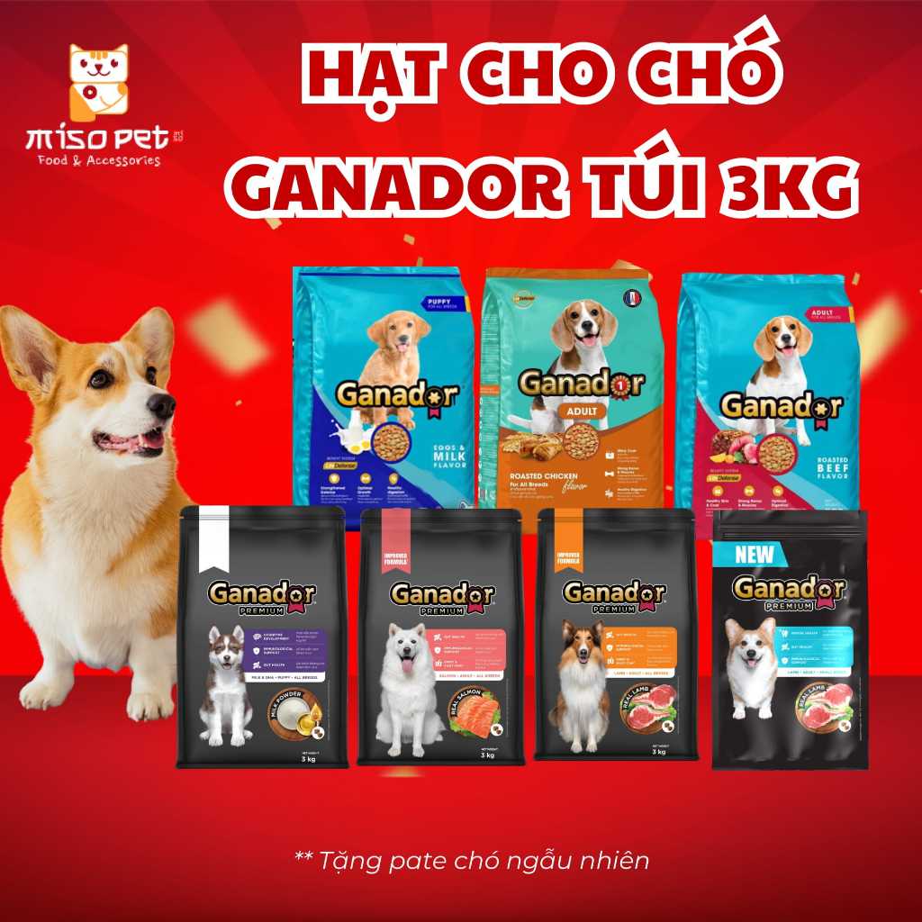 (3KG TẶNG 400G VỊ BÒ) Hạt Ganador Cho Chó Gà Nướng, DHA, Trứng Sữa, Cá Hồi, Cừu, Bò Nướng 3kg