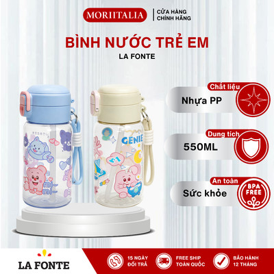 Bình Nước Trẻ Em La Fonte 550ml Có Nắp Bật - Nhựa PP, PC, PE An Toàn, Màu Trắng/Xanh Dương