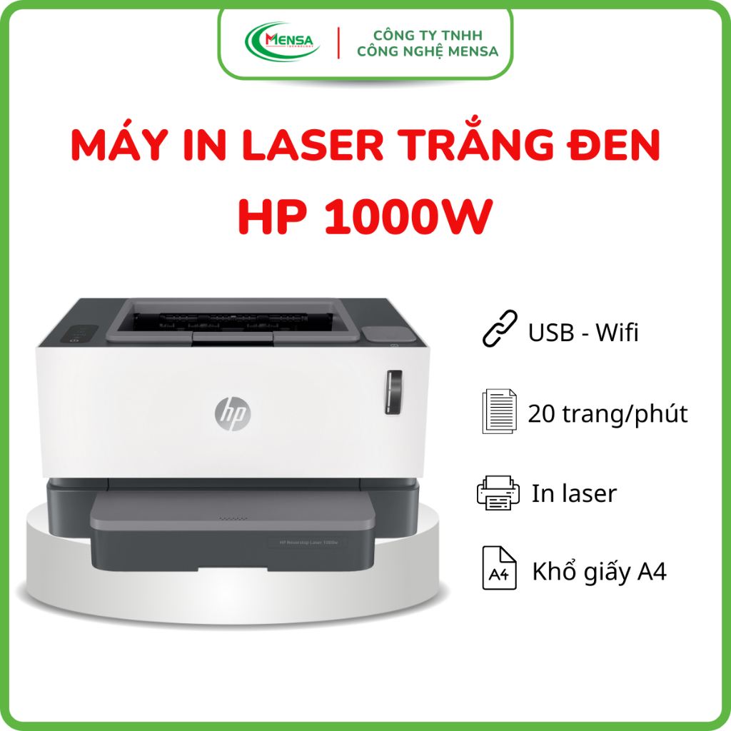 Máy In Laser Trắng Đen Neverstop 1000W Wifi (4RY23A) - Bản in rõ nét, chất lượng cao máy in bằng wif