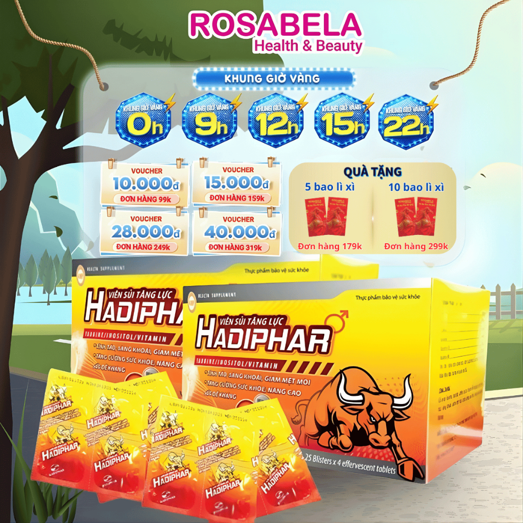 Viên sủi tăng lực Hadiphar vị bò húc bổ sung vitamin tăng sức đề kháng (4 viên)