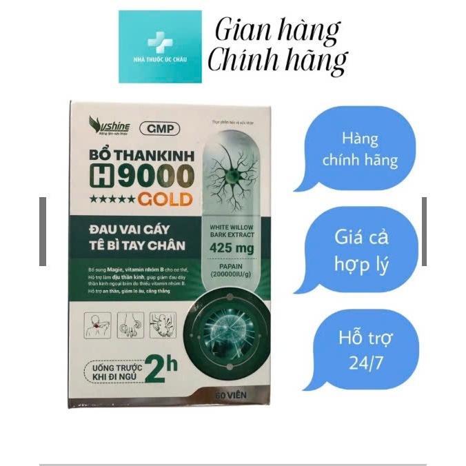 (HÀNG CHÍNH HÃNG) Bổ THAN KINH H9000 GOLD hộp 30, 60 VIÊN Giảm Lo Âu, Căng Thẳng, Đau Đầu, thần kinh