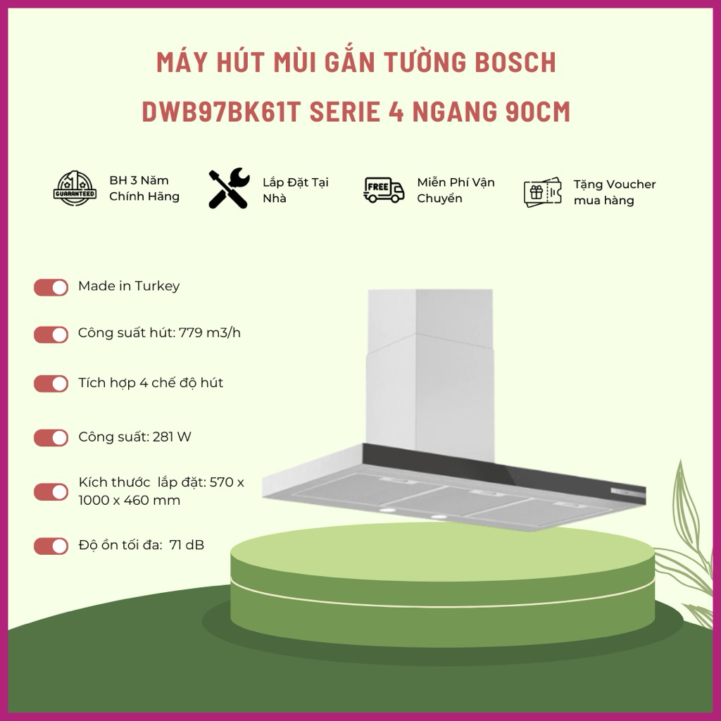 Máy hút mùi dạng chữ T Bosch DWB97BK61T - Series 4 (90cm)