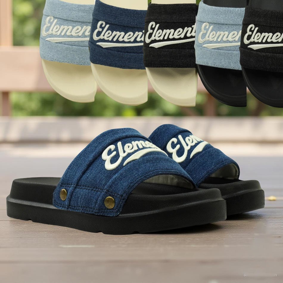 Dép ELements Nam Nữ Denim Unisex chữ thêu đính nút - (Slipper) Dép Elements vải jean đế bằng nam nữ