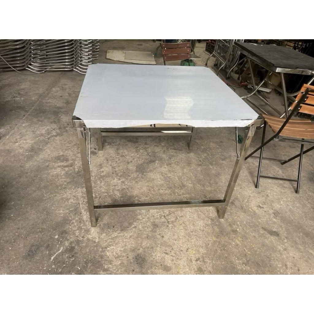 bàn xếp thái inox gấp gọn 90*90*75 , bàn xếp inox quán ăn , bàn inox vuông , bàn inox