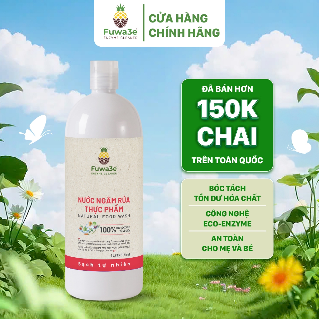  Nước Ngâm Rửa Thực Phẩm Fuwa3e Enzyme Sinh Học Khử Mùi Loại Bỏ Thuốc Sâu Chất Bẩn 1L 
