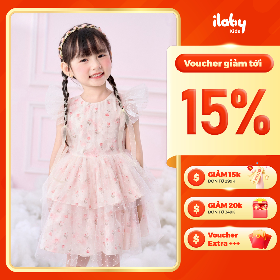 [ILABY HCM] Váy bé gái suông nhún bèo cổ tết dây dáng tầng xòe nhé [3205]