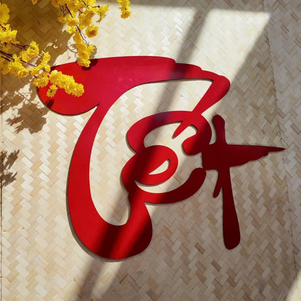 Chữ “Tết” vải dạ dán mành, dán tường, cửa ra vào, Làm background chụp ảnh, trang trí tết