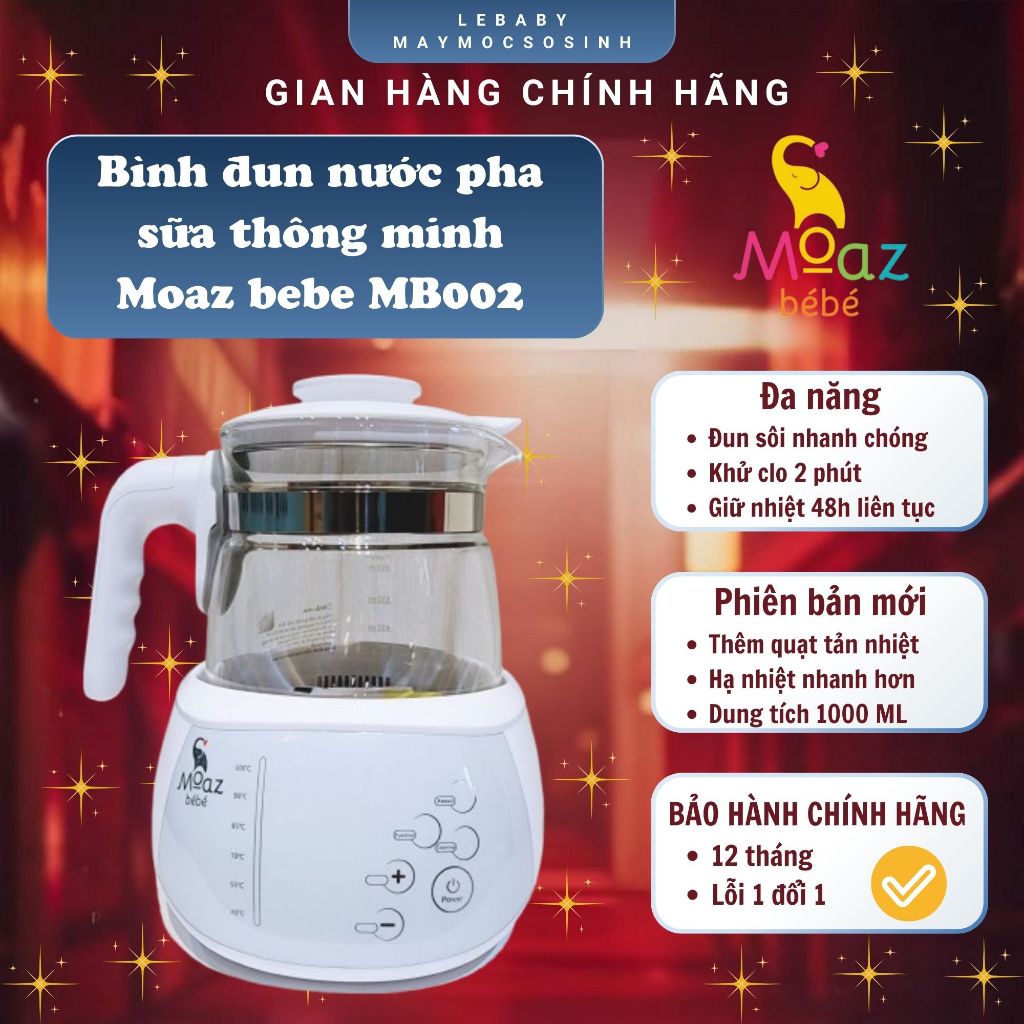 Bình đun nước pha sữa Moaz bebe MB002 | Phiên bản mới có quạt tản nhiệt | Bảo hành chính hãng 12 tháng