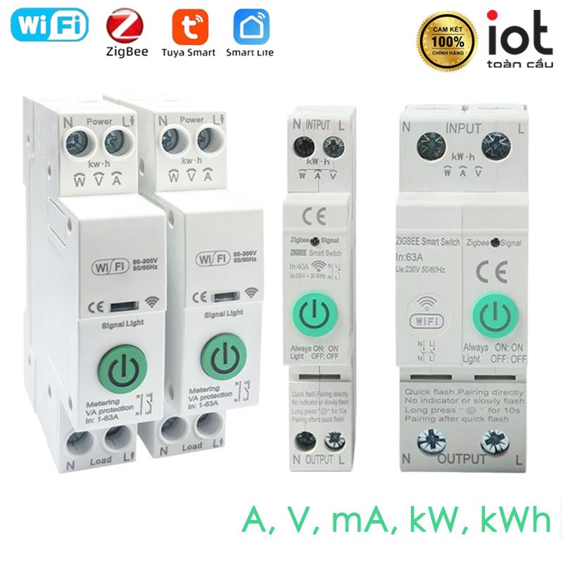 CB Aptomat Tuya Wifi/Zigbee 63A/40A  | Đo điện – Bật tắt điều khiển từ qua app tuya, smart life