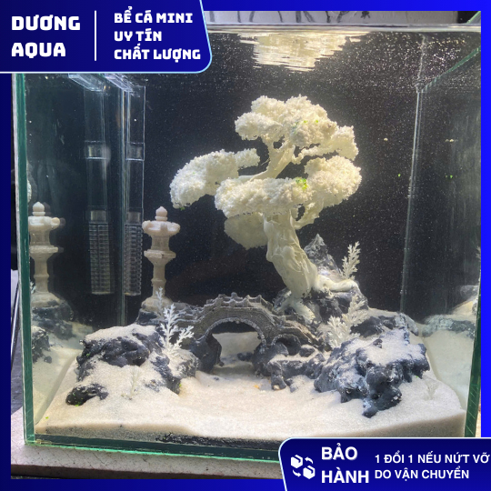 Bể Cá Mini Cubic 20 Kèm Layout (Decan Đen Kèm Cát Trắng)