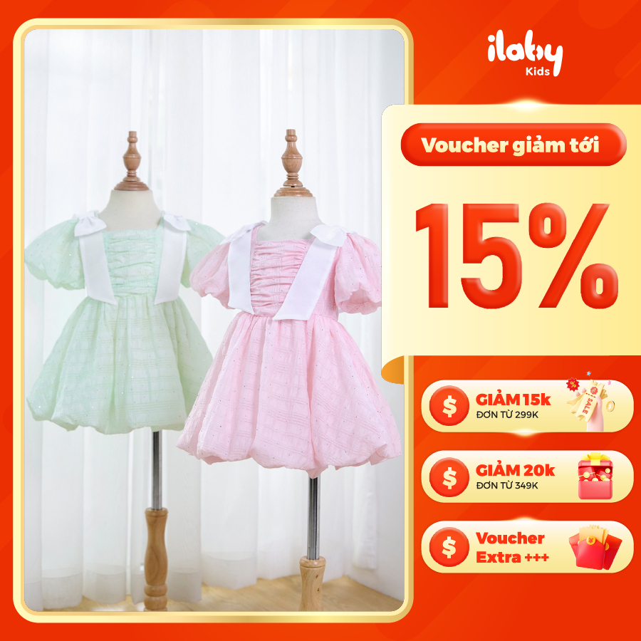 [ILABY HCM] Váy bé gái dáng tùng bí chất liệu tơ mềm đính óng ánh dễ thương [3072]