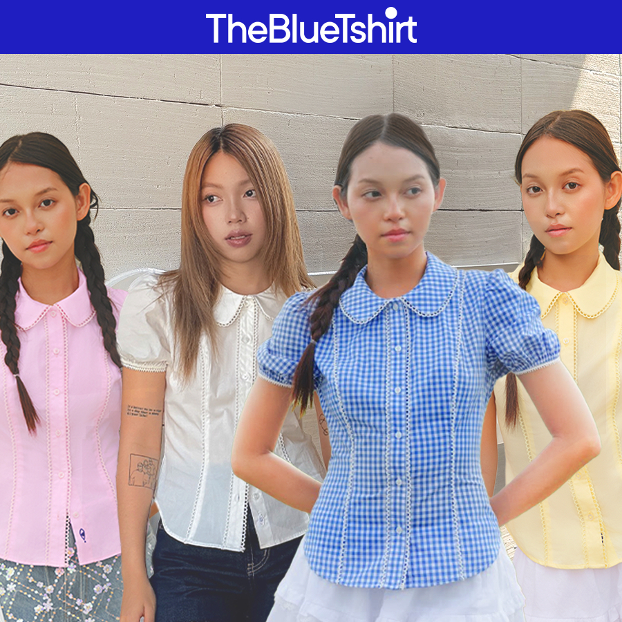 TheBlueTshirt - Áo sơ mi tay phồng ôm eo cổ sen cho nữ - Jennie Shirt- Women