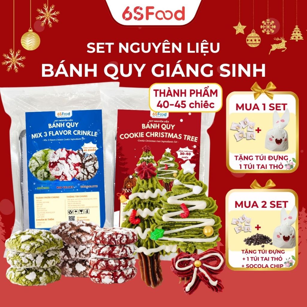 Set nguyên liệu làm Bánh Cookie Crinkle mix 3 vị matcha, cacao, red velvet - 6SFOOD