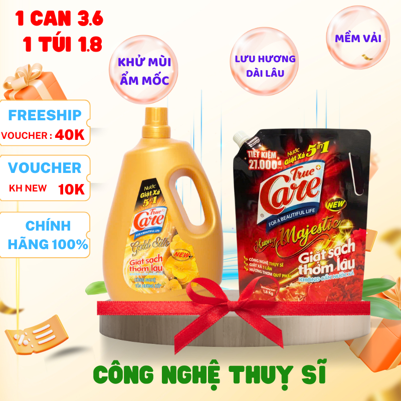 Combo 1 can nước giặt xả True Care (Mr Care) 3.6 Kg kèm túi True Care 1.8 kg Majestic