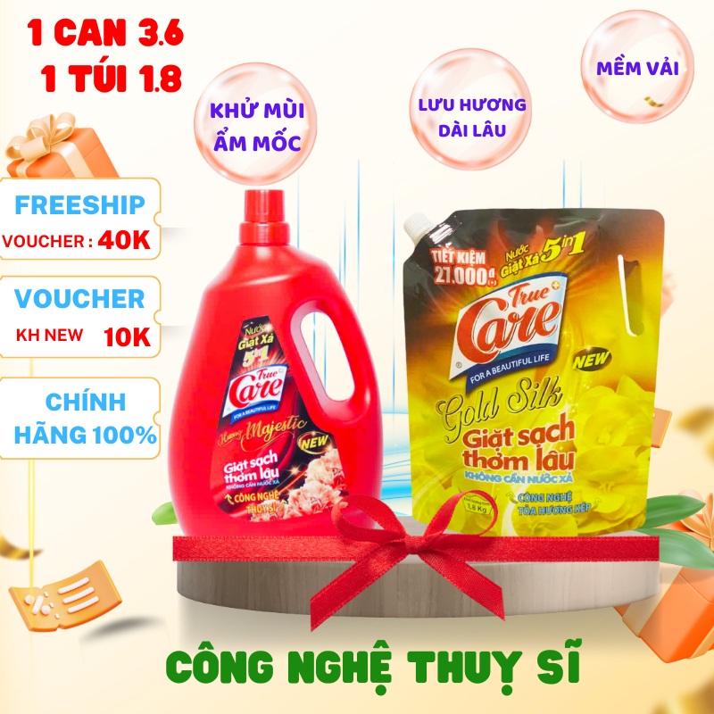 Combo 1 can nước giặt xả True Care, Mr Care 3.6Kg và 1 túi nước giặt xả True Care Gold Silk 1.8 Kg