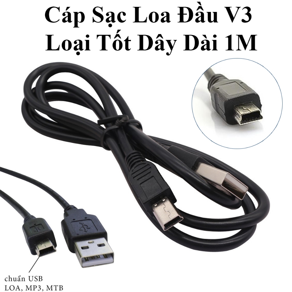 COMBO 5 DÂY CÁP SẠC V3 HÌNH THANG DÀI 1M (SẠC LOA, MÁY NGHE NHẠC MP3, MÁY CẮM THẺ V.V...)