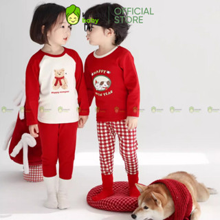   10-29KG  Đồ Bộ Dài Tay Bé Trai Bé Gái TẾT 2026 KIMCHIBABY Vải Cotton 4C Cao Cấp Prenium Phiên Bản Giới Hạn KD503 