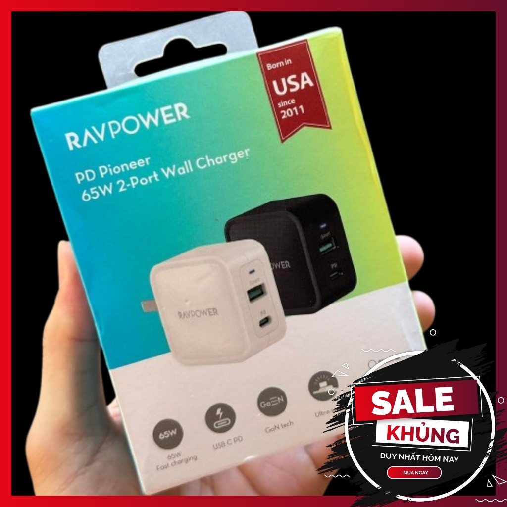 [Tặng cáp C to L 1.8M] củ sạc 65W RavPower chính hãng | RP-PC133 - RP-PC132