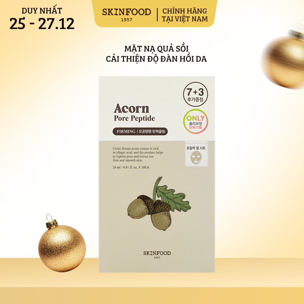Mặt Nạ Miếng Quả Sồi Skinfood Se Khít Lỗ Chân Lông, Cải Thiện Đàn Hồi Da Acorn Pore Peptide Sheet Ma